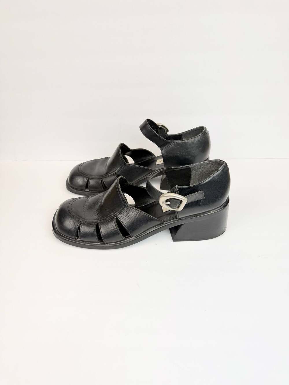 Diba Black Leather Fisherman Chunky Heel Mary Jane Sandals Size 9 - Picture 2 of 7